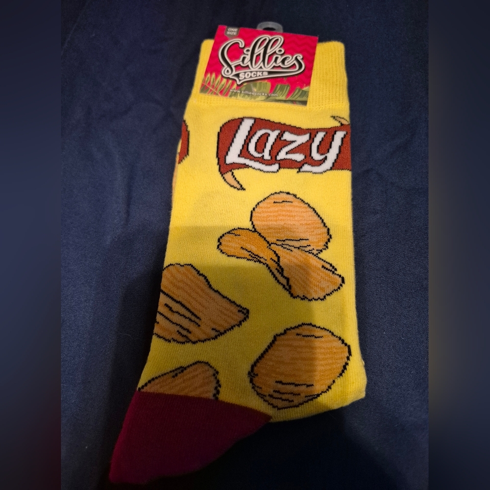 Sillies LAZY Yellow and Red Casual Socksl